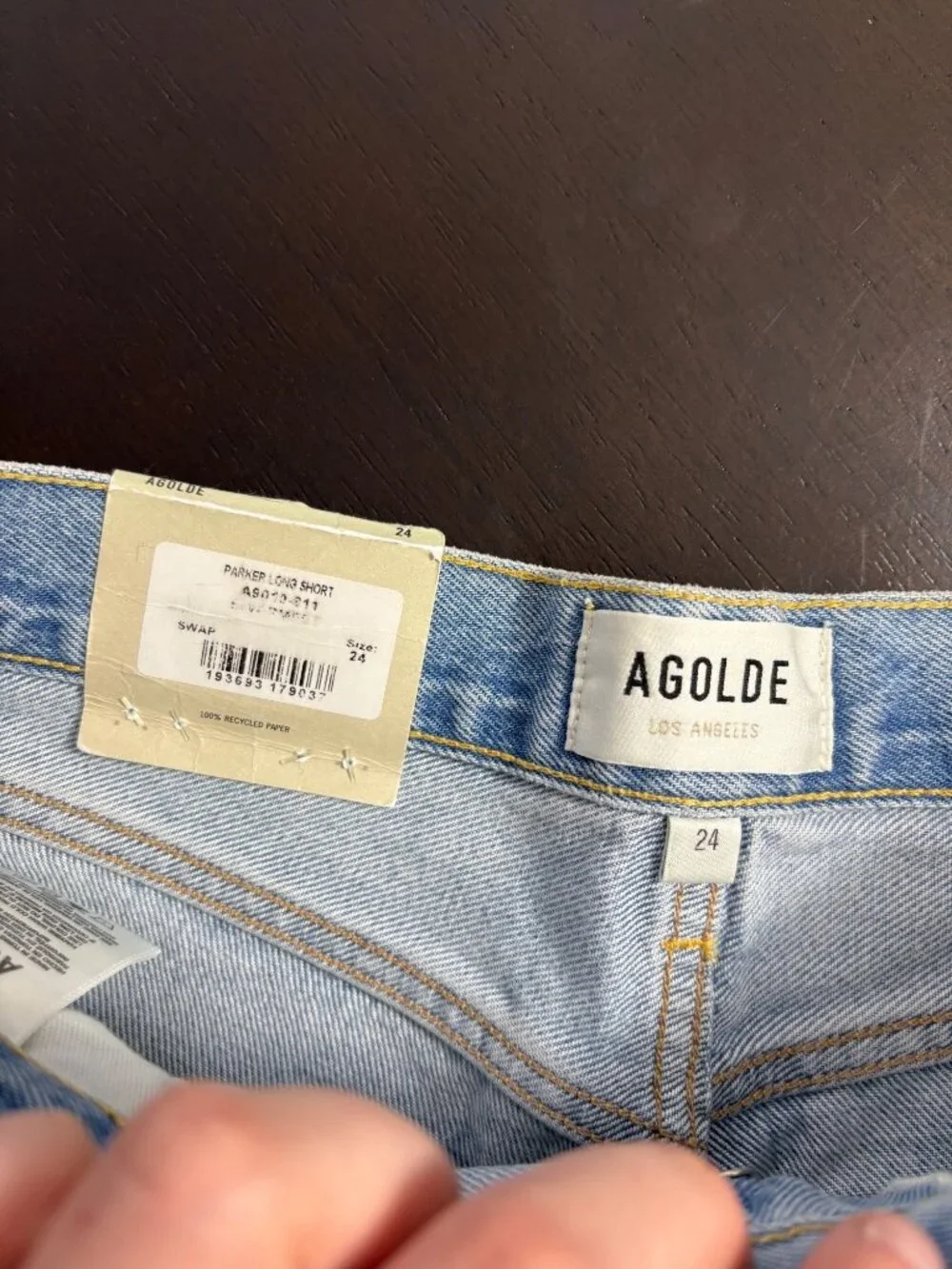 NEW Agolde Parker Long Shorts Cut-Off Distressed High-Rise Denim Button-Fly 24